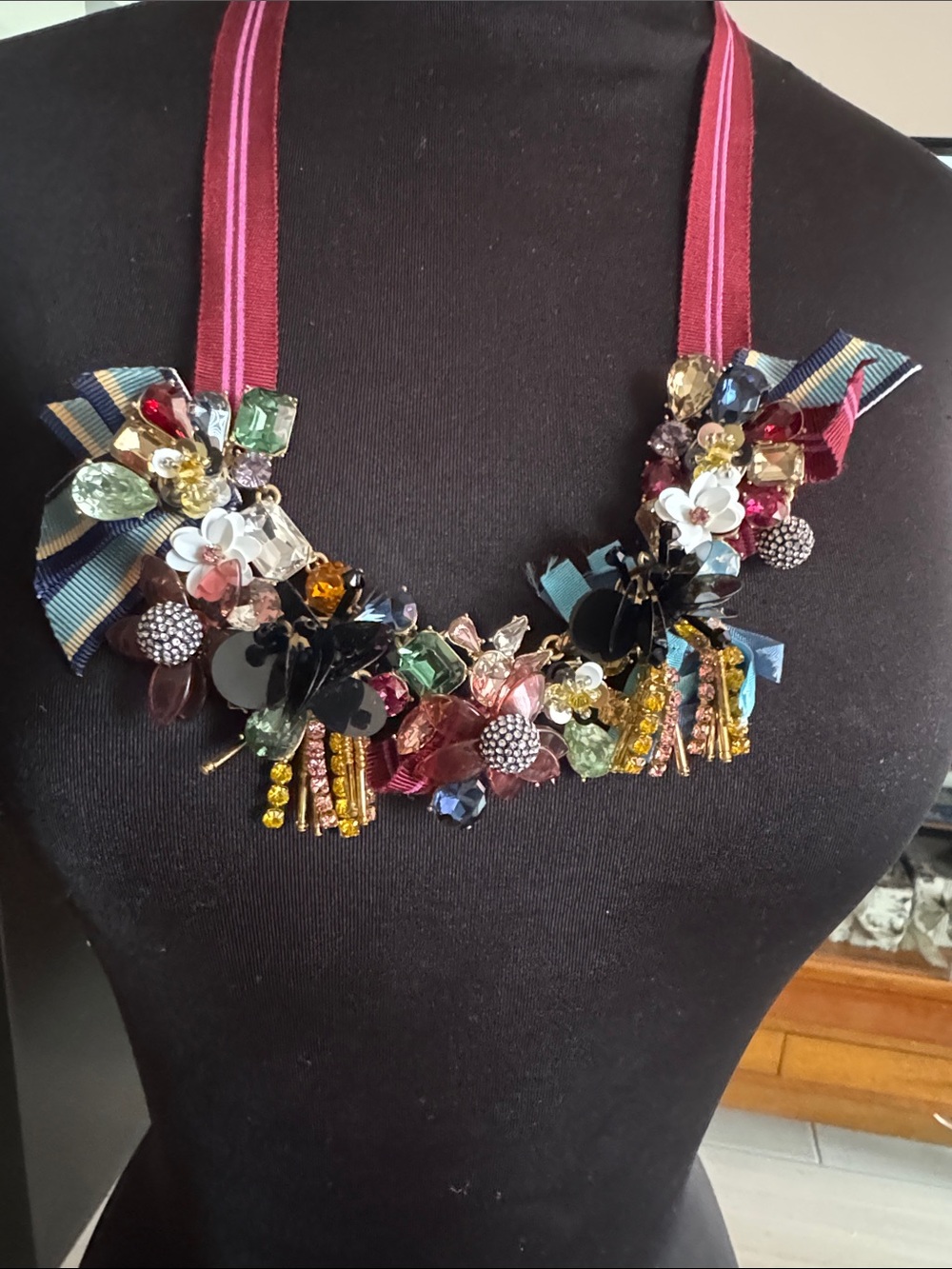 J. Crew Multicolor Ribbon Necklace   Vintage New Mixed Med FREE EARRINGS❗️❗️ - Picture 11 of 16